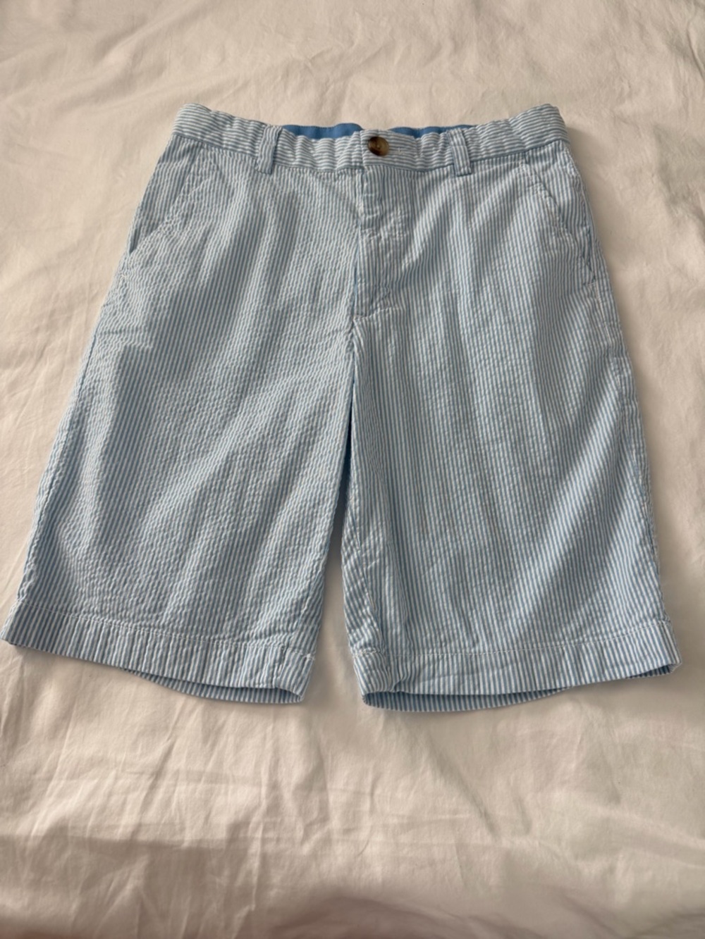 Vineyard Vines Boys Light Blue Seersucker Breaker Shorts Size 14 Ocean Breeze